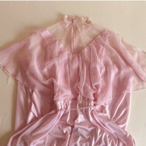 TRUE AUTHENTIC VINTAGE MADE IN USA PINK SHEER MESH FLOWY DRESS